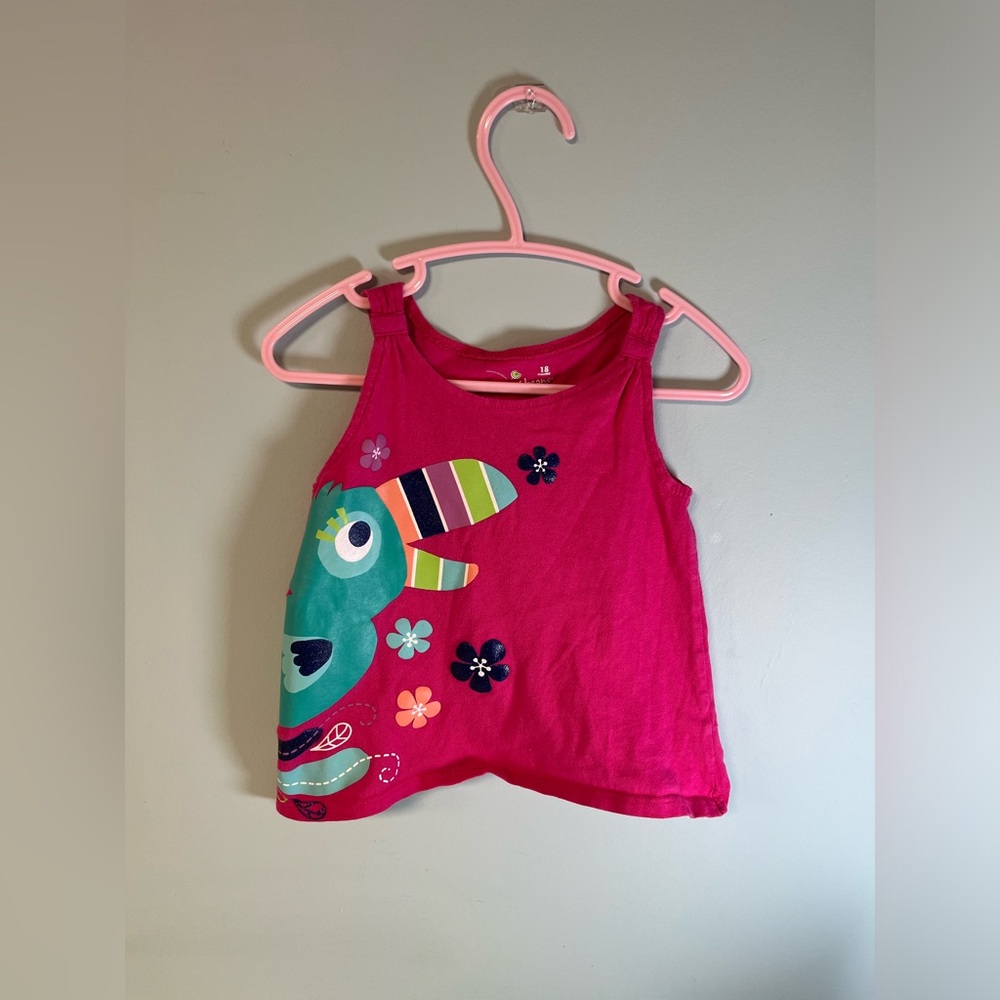 Jumping Beans Blue Parrot Bird Pink Tank Top, Baby Girl 18 months,summer clothes